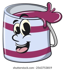 purple cute isolated cartoon paint can character mascot, work of hand drawn