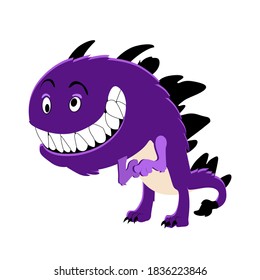 Purple cute monster smiling isolated on white background. Vector character scary alien, cartoon halloween goblin illustration
