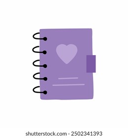 Purple cute notebook. school notebook for notes. postcard decoration element