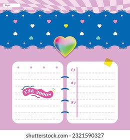 purple cute planner paper note vintage design background , cute 2000s memo diary design , sweet paper frame background