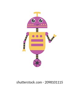 Purple cute robot character hand drawn naive art