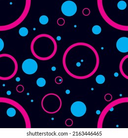 Purple and cyan bubbles seamless pattern. Neon colored style. Vector illustration