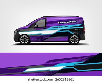 Roxo e Cyan Van Wrap Creative Fleet Design com Neon Accent Graphics