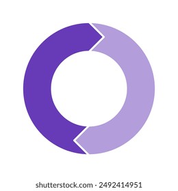 Purple cycle diagram with arrows 2 steps pie chart or circle graph for business presentation concept. Progress for marketing and education goal vector.