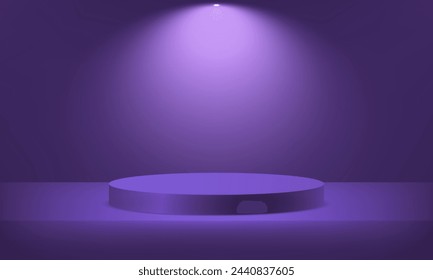 Lila Zylinder Podest Podium. 3D-Podium minimalen abstrakten Hintergrund. Vorlage Mock-up für die Anzeige von Produkt, Business-Hintergrund. Leerer Raum mit Lichteffekt. Vektorgrafik.