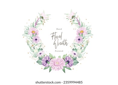 purple daisy floral wreath illustration