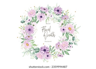 purple daisy floral wreath illustration