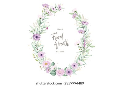 purple daisy floral wreath illustration