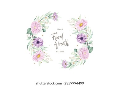 purple daisy floral wreath illustration