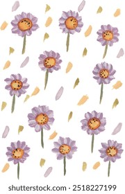 Purple daisy flower watercolour pattern design with isolated white background