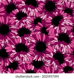 Purple Daisy Flowers Seamless Pattern Background