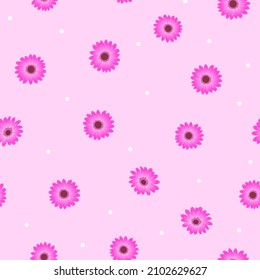 purple daisy seamless pattern. ditsy floral and white polka dots with pink background. good for wallpaper, fashion, dress, fabric, etc.
