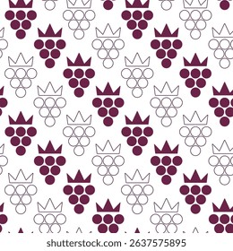 Purple dark grapes vector graphic seamless pattern. Print can be use for background and apparel design, gift wrapping. Seamless simple grapes background.