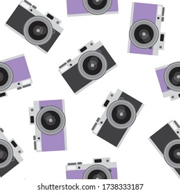 purple and dark gray black retro camera pattern seamless vintage photo hipster vector