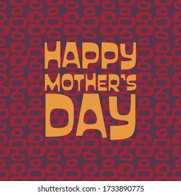 Purple, dark pink, and golden yellow Happy Mother's Day on Mid-Century Modern "Tiki" background. Good for social cards and banners.