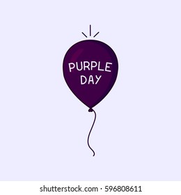 Purple Day epilepsy awareness poster with a floating air balloon in the sky. Medical solidarity day. Vector illustration.