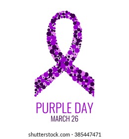 Purple Day epilepsy awareness ribbon made of dots on white background. Isolated vector illustration.