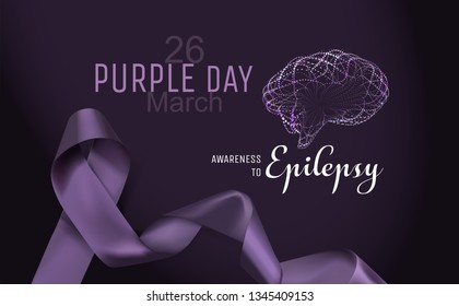 Purple day for Epilepsy Awareness. World Epilepsy Day. March 26. Realistic and detailed purple ribbon in vector illustration.