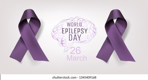Purple day for Epilepsy Awareness. World Epilepsy Day. March 26. Realistic and detailed purple ribbon in vector illustration.