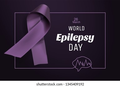 Purple day for Epilepsy Awareness. World Epilepsy Day. March 26. Realistic and detailed purple ribbon in vector illustration.