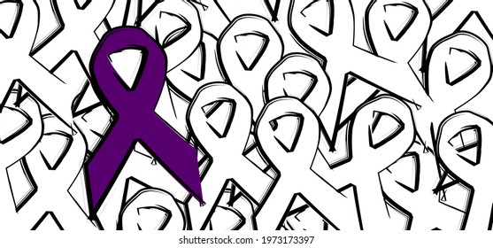 Purple day ribbon or month awareness. World epilepsy, alzheimer or lupus day. people living with down, pancreatic fibromyalgia syndrome against. Vector cancer, alzheimer's day. Dementia ribbon.