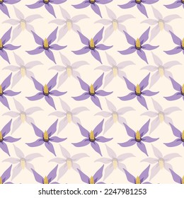 Purple deadly nightshade flower blossom seamless pattern on white background. For wrapping paper, textile, scrapbooking, packaging, DIY projects.