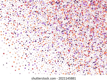 Purple Decoration Round Card. Colorful Dot Illustration. Red Circle Side Texture. Falling Confetti Frame.