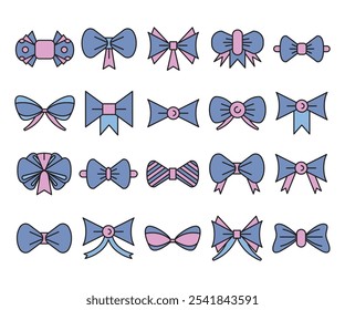 purple decorative ribbon and bowtie vector set illustration