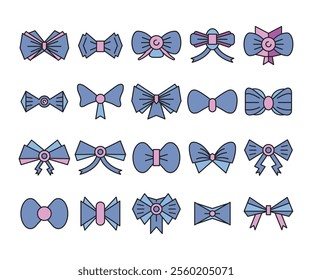 purple decorative ribbon and bowtie vector set illustration