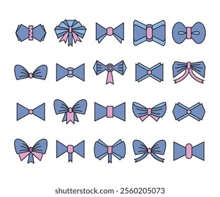 purple decorative ribbon and bowtie vector set illustration