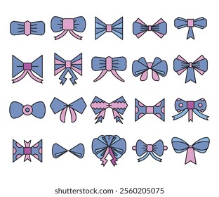 purple decorative ribbon and bowtie vector set illustration
