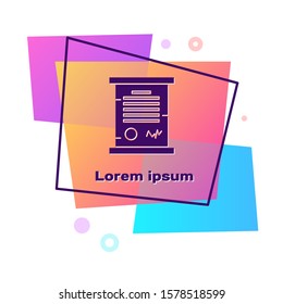Purple Decree, paper, parchment, scroll icon icon isolated on white background. Color rectangle button. Vector Illustration