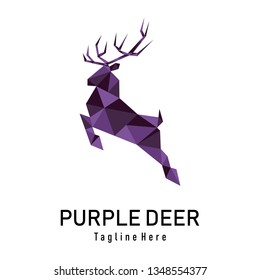 Purple deer logo. Deer logo with lowpoly style. Geometric logo