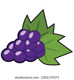 Purple delicious grapes in a flat, simple style with a black outline. Fruit icon, healthy food, nature and plants