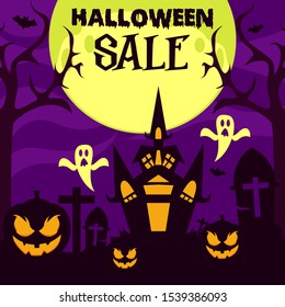 Purple Design Banner Happy Halloween Sales Day