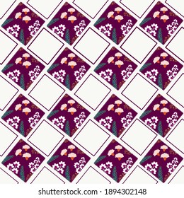 Purple design pattern background with flowers and leaves