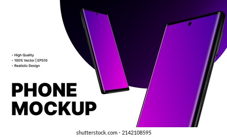 Purple Design for Smartphone Advertisement Banner. Realistic Device Mockup. Vector illustration