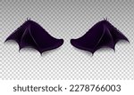 Purple devil, dragon or bat wings isolated on transparent background. Dark angel outfit, masquerade, carnival costume. Daemon's realistic wings. Three dimensional monster or animal wings