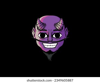 It is a purple devil face of an illustrated character with two horns, a beard, smiling and happy. Cartoon icon of a funny demon. Perfect illustration for t-shirts.
vector art