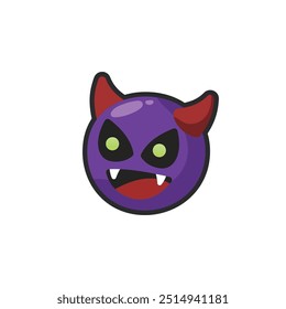 purple devil head in outline flat vector design.