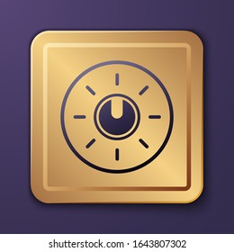 Purple Dial knob level technology settings icon isolated on purple background. Volume button, sound control, analog regulator. Gold square button. Vector Illustration