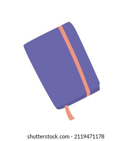 Purple diary with an elastic band. You can make any entries. Productive day and productive life concept. Vector illustration isolated on white background.