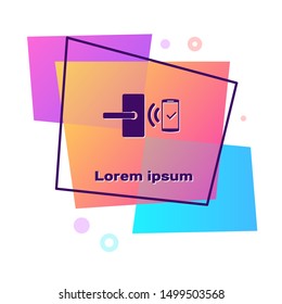Purple Digital door lock with wireless technology for unlock icon isolated on white background. Door handle sign. Security smart home. Color rectangle button. Vector Illustration