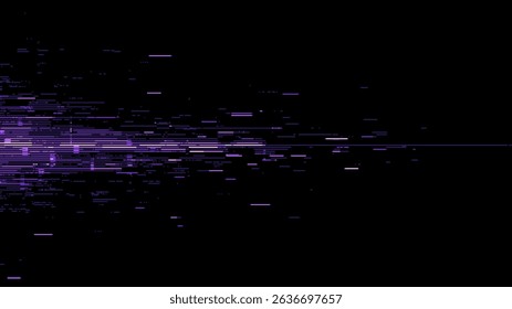 A purple digital glitch line on a black background. 8-bit pixel art style. video game. vector graphics. cyberpunk style. digital technology. data visualization.