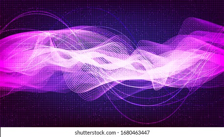 Onda de sonido digital púrpura con vector de fondo de tecnología.