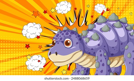 Purple dinosaur with comic book background