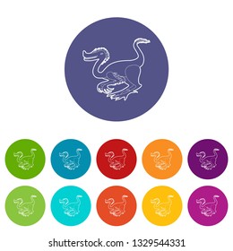 Purple dinosaur icons color set vector for any web design on white background