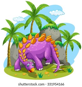 Purple dinosaur standing on the ground illustration