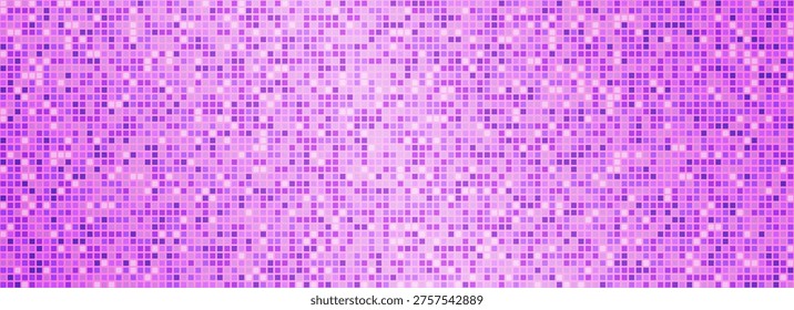 Fondo de Vector de bola de discoteca púrpura. Brillante textura de bola de espejo. Patrón de mosaico de lentejuelas brillantes