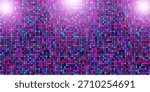 Purple discoball glamour pattern with mirror mosaic texture. Night club background with square sequins. Luxury party bg. Vector illustration. Vintage abstract wallpaper.